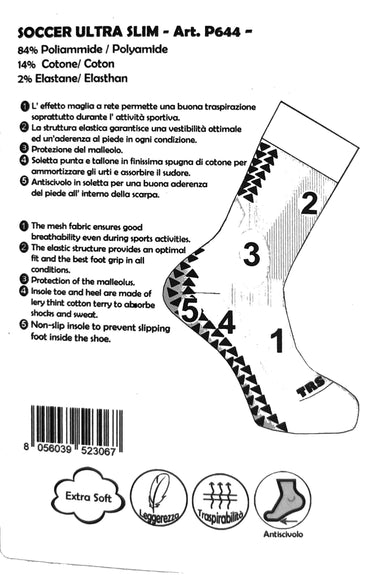 Calze Corte Antiscivolo Socks Grip TRS Soccer Calcio Nere P694 Ultra Slim